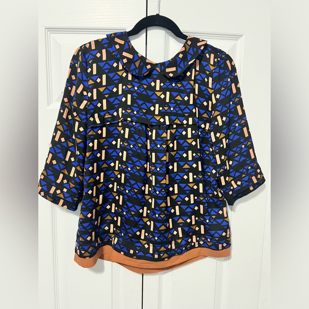 Blue Beige & Black Print Blouse